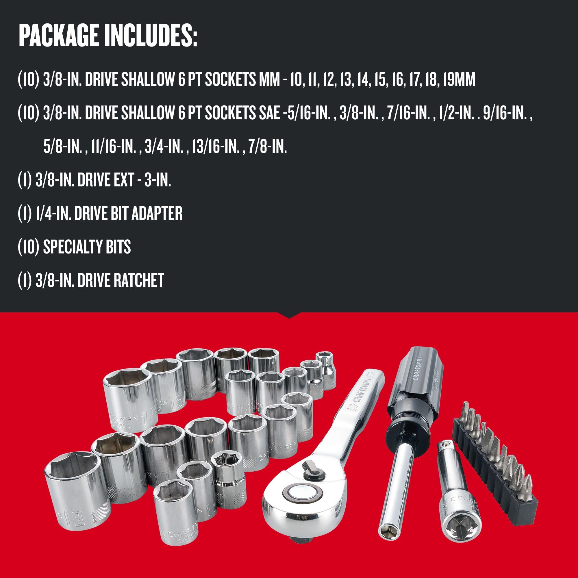 CRAFTSMAN Mechanics Tool Set, SAE/Metric, 3/8-Inch Drive, 32-Piece